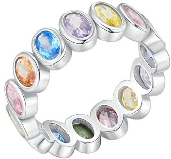 BCughia Weißgold Verlobungsring, Goldring Damen 585 Echtgold mit Oval Form Bunt Zirkonia Hochzeitsringe Damen Größe 53
