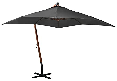 Ampelschirm Anthrazit 3x3 m, freihängender Sonnenschutz für den Außenbereich, Terrassenschirm mit UV-Schutzgewebe, Gartenschirm aus massivem Tannenholz, rechteckig