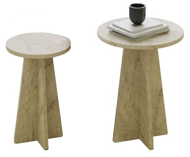 Hanah Home Elegant Coffee Table Set (2 Pieces), Travertine Color, 40x50x40 & 30x45x30 | 100% Melamine Coated, PVC Edgebanding | Modern Marble Design for Stylish Living Spaces