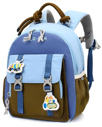 PROTAURI Kindergartenrucksack Jungen 2-5 Jahre 9.6L 3D Bagger, Blau | mit Brustgurt reflektierend wasserabweisend leicht atmungsaktiv ergonomisch 3D Bagger