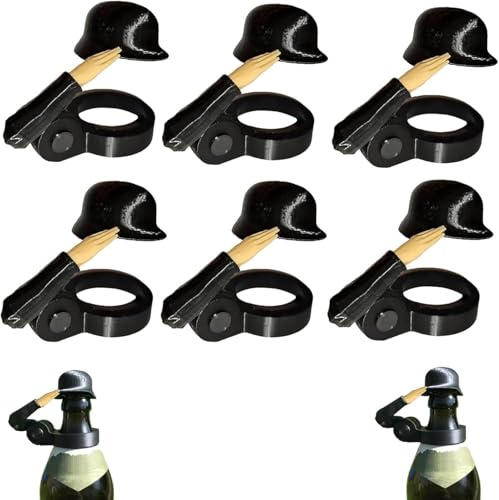 Caschetto per bottiglia di birra con soldato Salute– Tappo Elmetto Anti Polvere Riutilizzabile, Decorazione Divertente per Feste, Grigliate, Bar, Amanti della Birra e Veterani (6-nero)