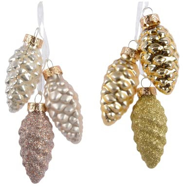 Kaemingk Ausstechform aus Glas Tannenzapfen Gold oder Perle - 6 x 2 cm - 6 STK. a 6,0 cm