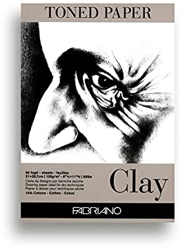 Fabriano Honsell 19100497 - Fabriano Toned Clay Zeichenblock, DIN A4, 50 Blatt, 120 g/m², graues Zeichenpapier mit 15 Prozent Baumwollanteil, natürliche Oberfläche, für alle Trockentechniken