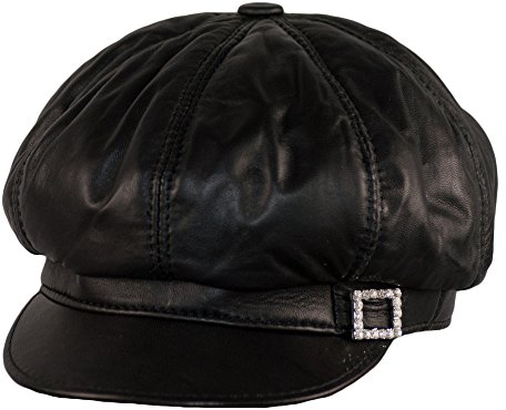 Dazoriginal Ballonmütze Baker Boy Mütze Damen Leder Schirmmütze Schiebermütze (SCHWARZ)