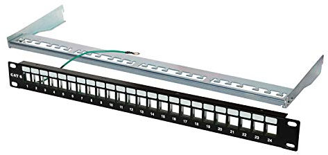 1aTTack.de 367458 Panneau de brassage Panneau de distribution 24 ports non équipé pour modules Keystone - téléphone réseau câble fibre optique Haut-parleur USB SAT chinch - noir