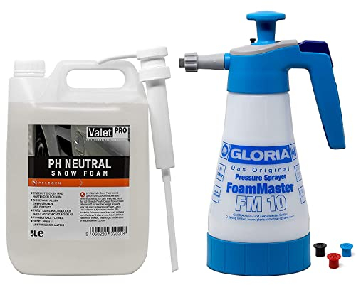 detailmate Prewash Set: Gloria FM10 Schaumsprüher Foam Master 1L + ValetPro pH neutral Snow Foam 5L Dispenser Pumpe