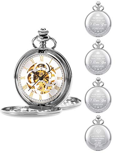 ManChDa Personalisierte Gravierte Taschenuhr, Mechanische Fobwatch, Kommunion Taschenuhr Geschenk, Geschenk Für Vater, Ehemann, Sohn, Abschluss Geschenk, Groomsman, Hochzeitsgeschenk