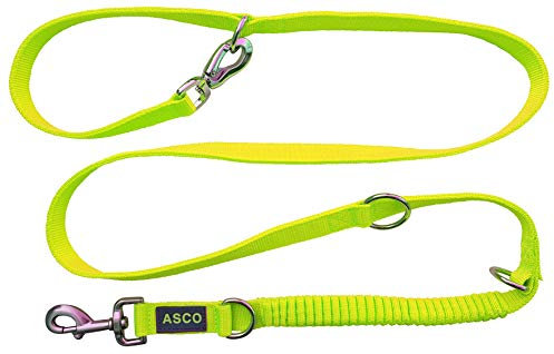 ASCO Hundeleine mit Ruckdämpfer, robuste Trainingsleine verstellbar in 4 Längen, Premium Führleine auch für große Hunde, 100-200 cm, neon gelb AC07L