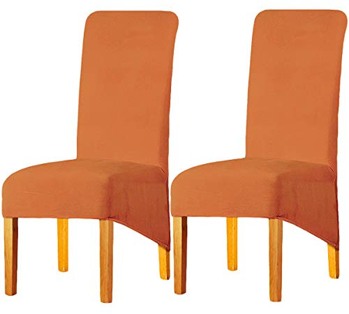 LANSHENG Stretchy XL Stuhlbezüge für Esszimmerstühle, Stretch Spandex mit Gummiband Stuhlbezug,Velvet Large Dining Chair Schonbezüge für Restaurant Hotel Party Bankett (Orange,2er Set (Groß))