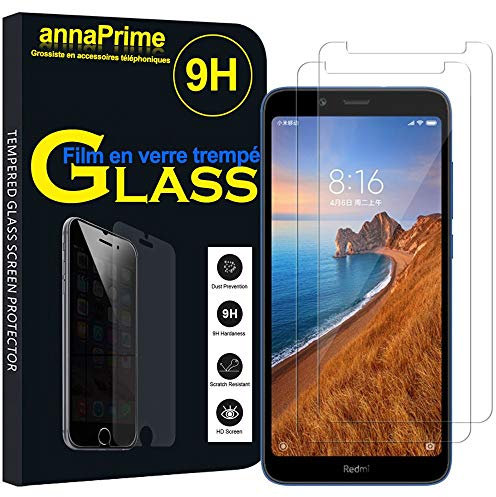 annaPrime® Lot 2 Films Vitre Verre Trempé de Protection d'écran pour Xiaomi Redmi 7A 5.45 MZB7995IN M1903C3EG M1903C3EH M1903C3EI (Non Compatible Xiaomi Redmi 7 6.26) - Transparent