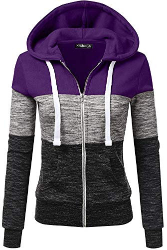 Newbestyle Felpa con Cappuccio Donna Felpa con Zip e Cappuccio (Viola Grigio, XX-Large)