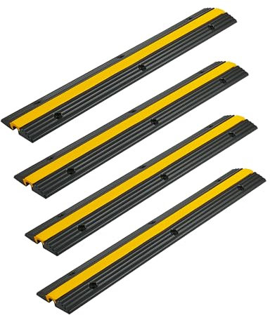 CREWORKS Floor Cable Protector,4Pack 1 Channel Floor Cable Cover, 99x15x3cm Wire Covers, 3t/6600lbs Rubber Road Ramp Protector Trunking, Single Channel Modular for Hoses Wires Cables