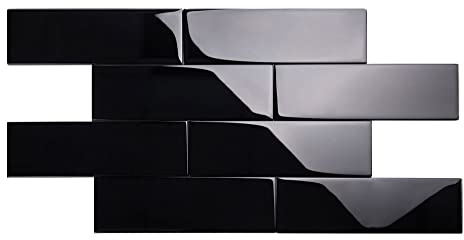 Giorbello Glass Subway Backsplash Piastrella, 4x12, Nero