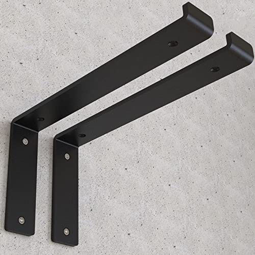 ZANTEM Heavy Duty Shelf Brackets Black, 2 Pcs Industrial Steel Shelf Brackets for Wall Mounted DIY Floating Shelf (275mm Approx 11in - Down)
