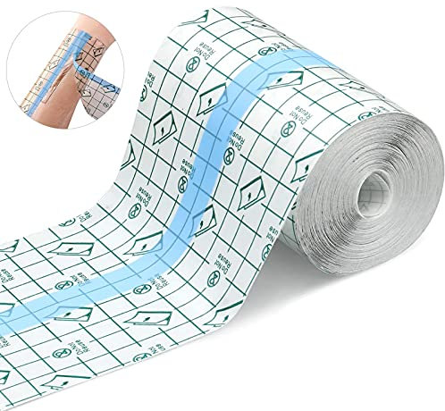 vendaje para tatuajes,10cm*10m cinta adhesiva heridas vendaje,Transparente rollo de película impermeable,y anti-alérgica,transparente, impermeable,vendaje de yeso fijador (10cm*10m)