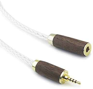 HansnBy 2,5 mm Trrs symmetrischer Stecker auf 4,4 mm symmetrische Buchse Kopfhörer-Audio-Adapterkabel 8 Adern 6 N OCC Kupfer Einkristall versilberter Draht Walnussholzschale
