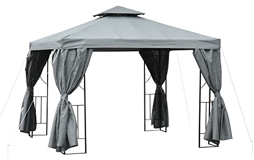 Outsunny Gartenpavillon Pavillon 2,95 x 2,95 m Doppeldach Partyzelt Festzelt 4 x Doppel-Seitenteile wasserdicht UV-Schutz Metall Polyester Dunkelgrau
