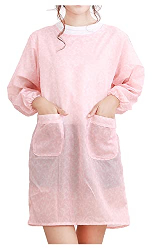 FYYSJW Kitchen Apron,Men And Women Long Sleeve Aprons Waterproof And Oil Proof Smock Overalls Adult Home Kitchen Cooking Apron,Pink,41 Wx35 L