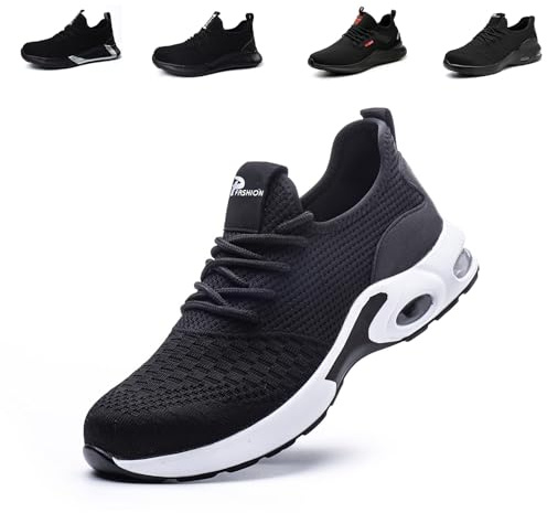 Steel Toe Caps Trainers Lightweight Boots Womens Mens Work Industrial Work Shoes Black White EU36 Convert UK3.5
