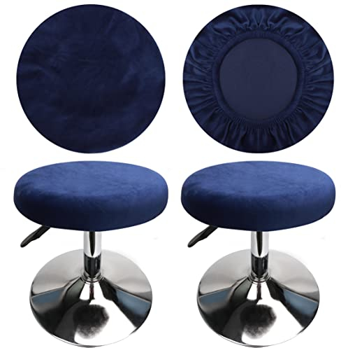 HuaLiSiJi Barhocker Bezug Rund Luxuriöser Stoff, Durchmesser 30-40cm, Rund Dehnbar Knitterfrei Waschbar Staubdicht Hocker Bezug (2 PCS Navy blau)