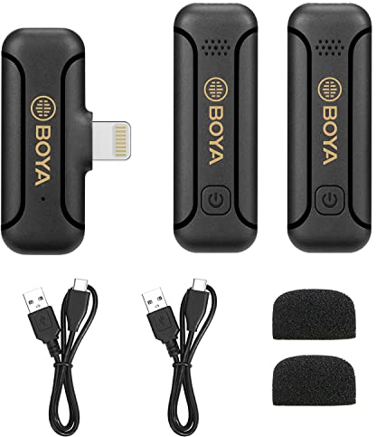 BOYA Kabelloses Dual-Lavalier-Mikrofon für iPhone 14 iPad, BY-WM3T2 D2, tragbares kabelloses Mikrofonsystem für Aufnahme, Live-Streaming, Youtube, TikTok, Facebook