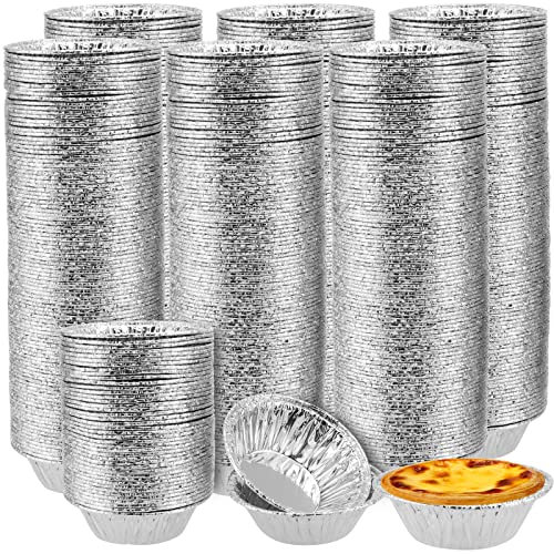 ZOENHOU 300 PCS 3 Inch Aluminum Muffin Cases, Round Disposable Aluminum Foil Trays, Mini Egg Tart Cases Foil Pie Trays Small Egg Tart Pans Pie Dishes Aluminium Cups for Baking, Party