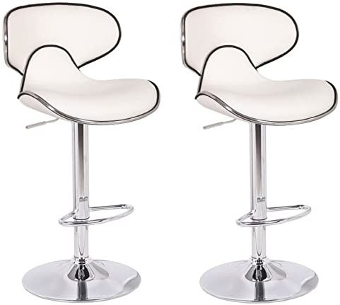 Lamboro Carcaso Kitchen Bar Stools Set of 2 | Height Adjustable, Gas Lift Swivel, Padded Faux Leather Seat with Chrome Base | Perfect for Breakfast Bar & Kitchen Island | White