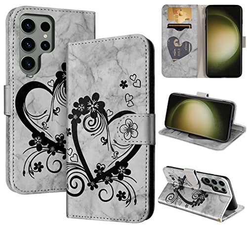 CASAFUNY Handyhülle für Samsung Galaxy S23 Ultra Hülle Tasche PU Leder Flip Case Brieftasche Kartenfach Klapphülle Handytasche Case Schutzhülle für Samsung Galaxy S23 Ultra 5G, Schwarz