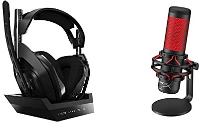 ASTRO Gaming A50, Wireless Gaming-Headset mit Ladestation, Dolby Audio - Schwarz/Silber & HyperX HX-MICQC-BK QuadCast - Standalone Mikrofon mit umfangreichen Funktionen für Streamer Gamer
