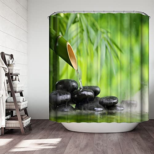 Wycian Rideau de Douche Anti Moisissure 90x180 Rideau Douche Tissu Galets Rideau Douche Zen Bambou Rideau Douche Vert Rideau de Douche Stitch
