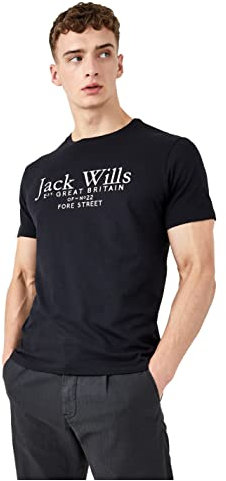 Jack Wills Mens Carnaby Logo T-Shirt Regular Fit Crew Neck Black XS