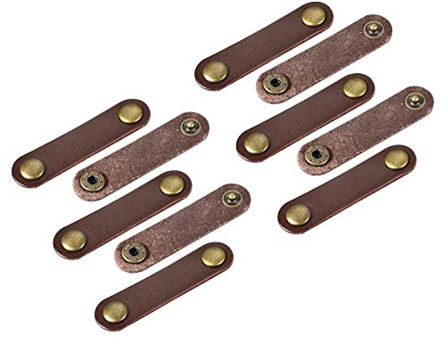 Sourcing Map Pack of 10 Leather Cable Straps Cord Organizer 63x16mm Portable Cable Leather Clips Brown Earphone Cord Management