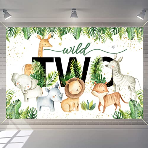 Safari Wild Two Hintergrund Cartoon Safari Tier Zweite Geburtstag Party Hintergrund Jungle Junge 2. Geburtstag Party Dekoration Fotografie Hintergrund Geburtstag Plakat, 1,5 m