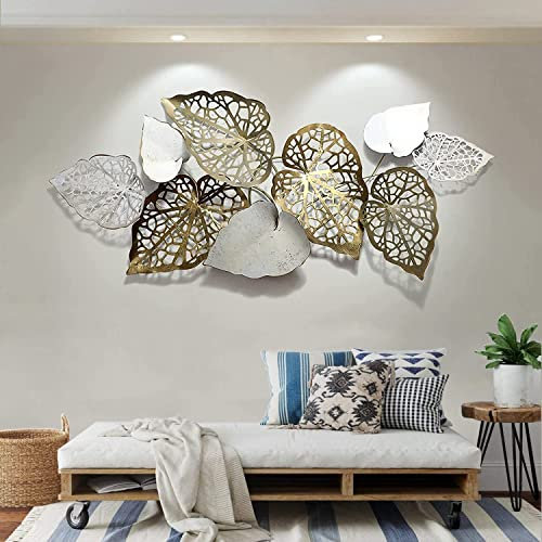 KEDAM 3D Kreative Blätter Wanddekoration Aus Metall Hängende Skulptur Dekorationen Wanddekoration Moderner Luxus Wandkunst Für Arbeitszimmer Wohnzimmer Schlafzimmer 143cm x 60cm