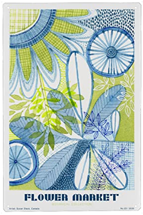 artboxONE Metall-Poster 40x60 cm Typografie Susan Black - Flower Market blau von Künstler The Artcircle