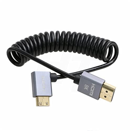 HangTon Mini HDMI to HDMI 2.1 8K 4K 60fps UHD Coiled Cable for Nikon Z5 Z7 D750 Sony CX7 SR7E Canon EOS R RP 5DIV ATOMOS Ninja V Portkeys Video Assist Monitor Type A C Right Angle