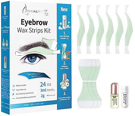 Beauty7 Augenbrauenwachsstreifen Gesichtswachsstreifen Haarentfernung Wachsstreifen für Männer mit empfindlichen alle Hauttypen 20 Stück mit Perlenpulver ätherisches Öl