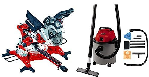 Einhell Ingletadora TC-SM 2131/1 Dual (máx. 1.800 W, 4.900 min-1, función de tracción integrada, tope de pieza, dispositivo de sujeción, incl. hoja de sierra de carburo de tungsteno, láser)+Aspirador