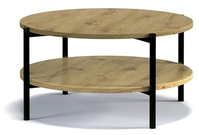BETTSO - Couchtisch Rund - Sofatisch mit Metallgestell - Beistelltisch für Wohnzimmer Modern - Abmessungen 84x43x84cm - Hellbraun - mit Ablage