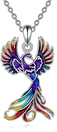 YAFEINI Phönix Kette Anhänger 925 Sterling Silber Phönix Halskette Schmuck Geschenke für Damen Mädchen Mama (Regenbogen Phönix)