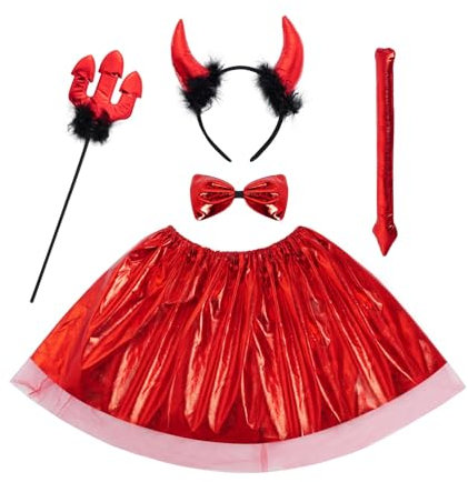 baotongle Teufelsflügel Kinderkostüm Set Teufel Kostüm Kit Teufel Hörner Haarreif Devil HornHaarband Strinband Tutu Rock mit Fliege Teufelsschwanz for Halloween Cosplay Karneval Fasching
