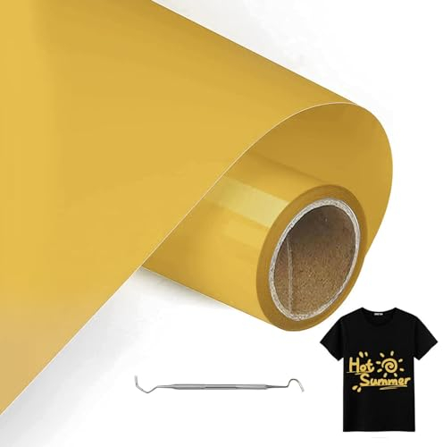 MeYuxg Vinilo Textil Dorado - 30,5 CM x 3 M Rollo Termoadhesivo para Cricut & Cameo - Fácil de Cortar & Desherbar (Dorado)
