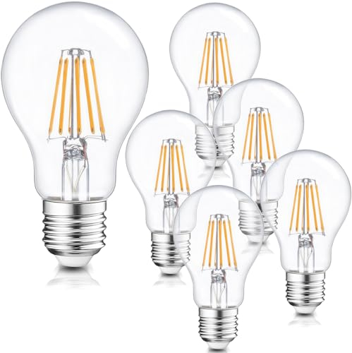 DIWUJI E27 LED Lampen, 6W (Äquivalent zu 60W Glühlampe), A60 Jahrgang LED-Edison-Birne, 90-265V Breite Spannung, 600LM 2700K Warmweiß LED Glühbirne, Retro Klassisch Antiker Stil Glaslampe (6er-Pack)