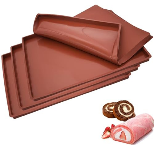 4 Pièces Plaque à Pâtisserie en Silicone, Tapis Cuisson en Silicone, Cuisson à Biscuits Plateau à Rouler, Plaque Cuisson Silicone Tapis Patisserie, Peut Être Utilisé pour Faire des Rouleaux de Gâteau