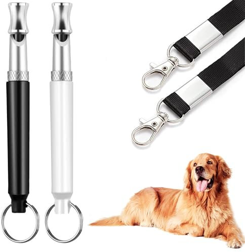 BAIYSFFG Hundepfeife, Hundepfeife für Rückruf, Ultraschall, stoppt Bellen, leise, verstellbare Hundepfeife, mit Umhängeband, 2 Stück