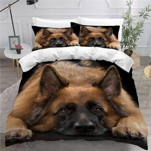 MEVASA Bettwäsche 135x200 Belgischer Schäferhund Bettwäsche-Set 3 Teilig 3D-Druck Tiere Hunde Bettbezug 135x200 mit Reißverschluss Weiche Mikrofaser Kinderbettwäsche mit 2 Kissenbezug