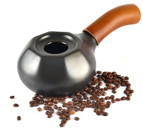 Tostatrice per chicchi di caffè in ceramica, Macchina per tostare i chicchi di caffè per uso domestico, con impugnatura in pelle, Tostatrice per fagiolini a fuoco dritto per cucina fai-da-te Cottura
