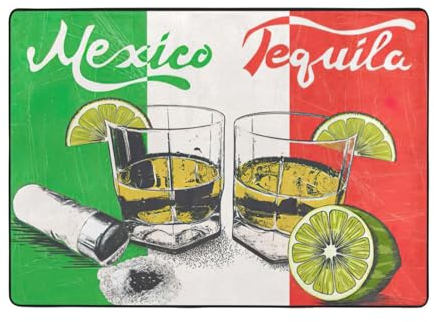 EdWal Großer Teppich mit Mexiko-Flagge und Tequila-Druck, Flanellmatte, für den Innenbereich, für Nachttisch, Esszimmer, Dekoration, 203 x 148 cm
