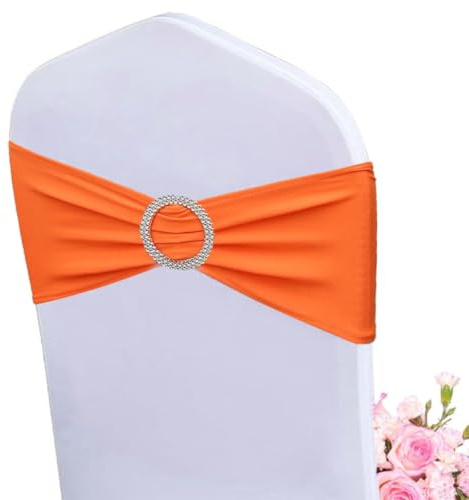 Albassa Housses de chaise en Spandex élastique avec nœuds pour décorations de mariage et de fête (Orange, 50PCS)