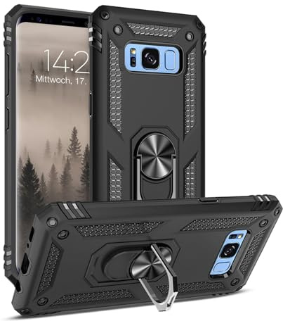 LBH Outdoor Hülle für Samsung Galaxy S8 Armor Militär Stoßfest Handyhülle 360 Grad Metal Ring Halter Ständer Schutzhülle für Handyhalterung Auto Magnet Schwarz